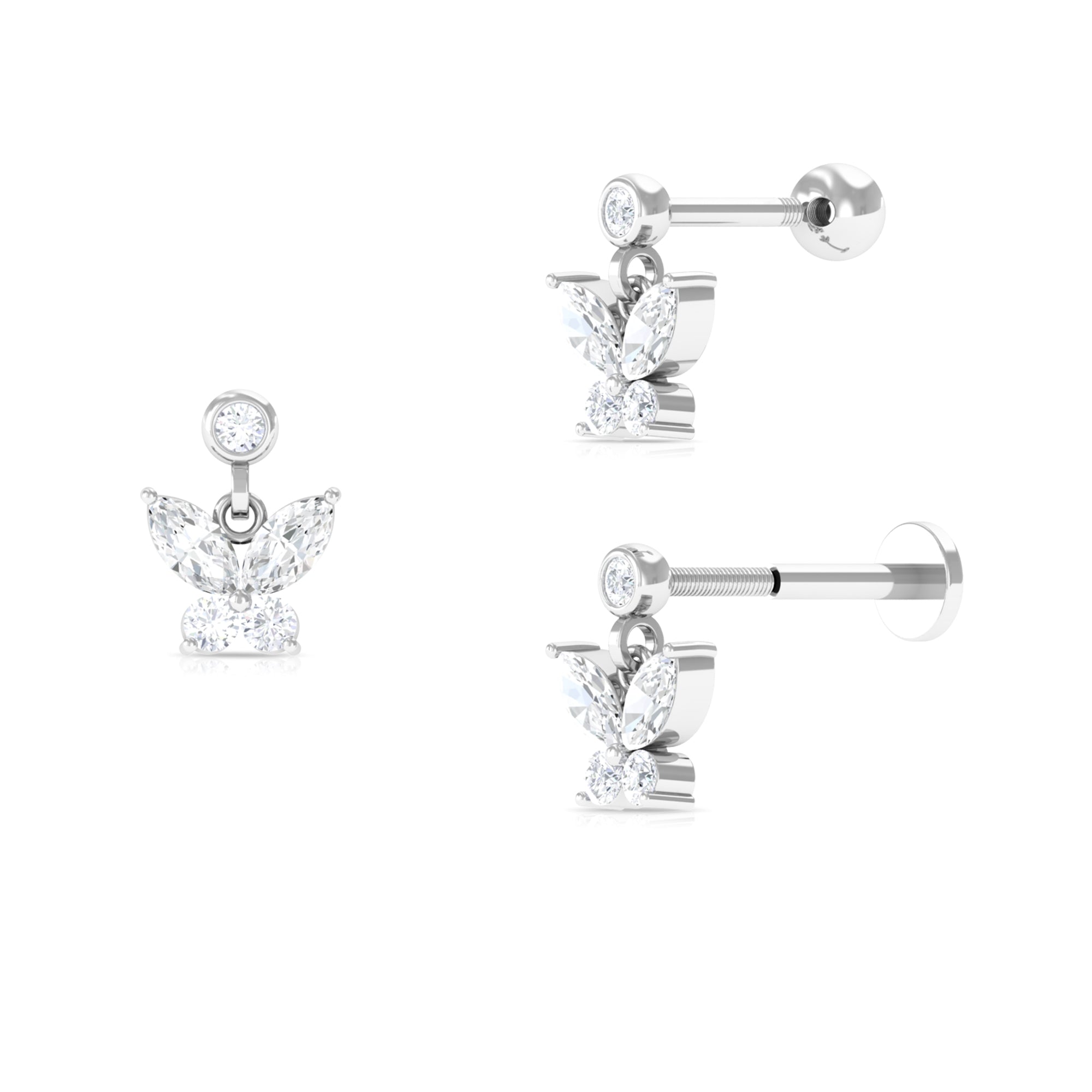 Rosec Jewels-Marquise Moissanite Butterfly Dangly Earring for Helix Piercing