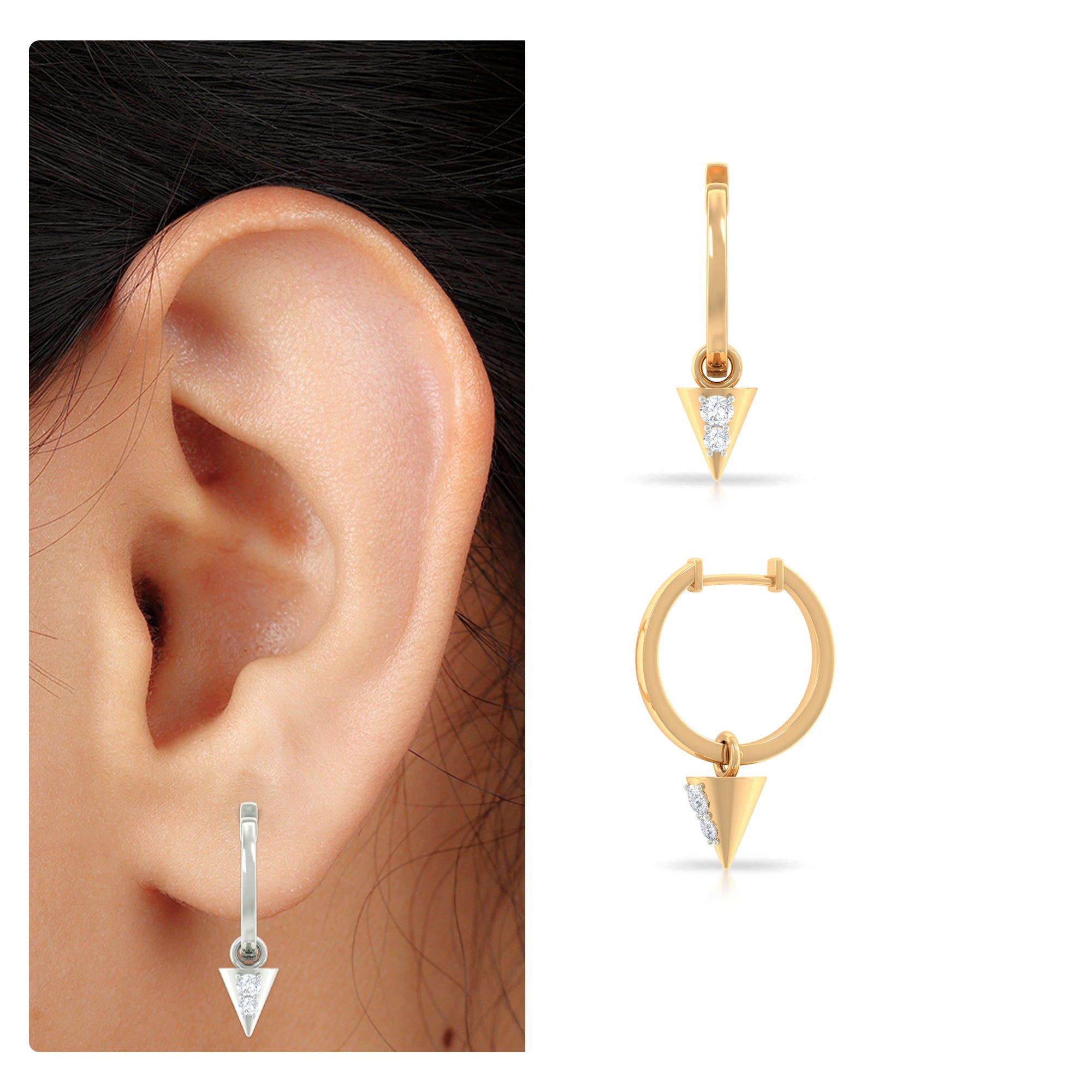 Rosec Jewels-Certified Moissanite Triangle Hoop Drop Earring for Helix Piercing