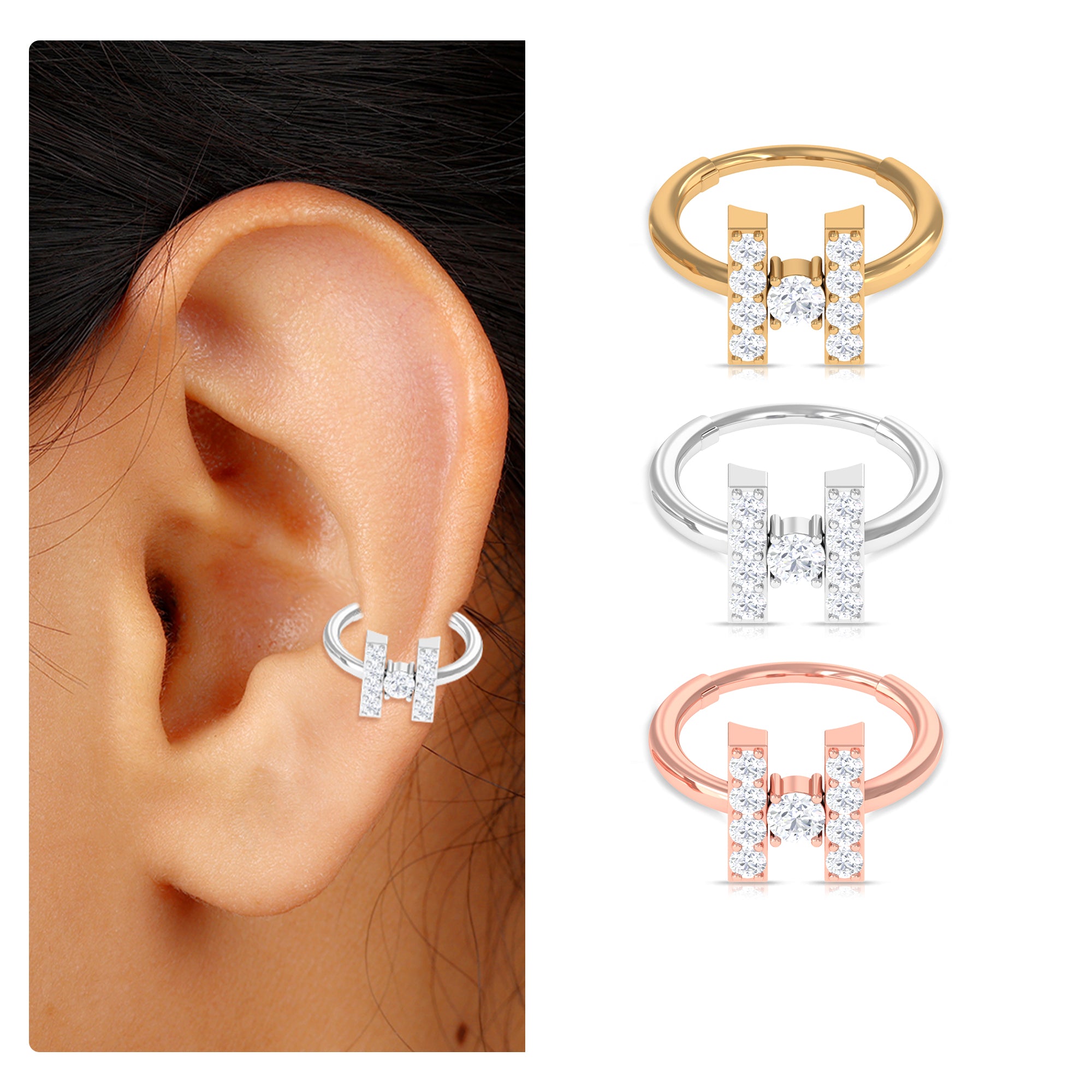 Rosec Jewels-Elegant Moissanite Gold Hoop Earring for Conch Piercing