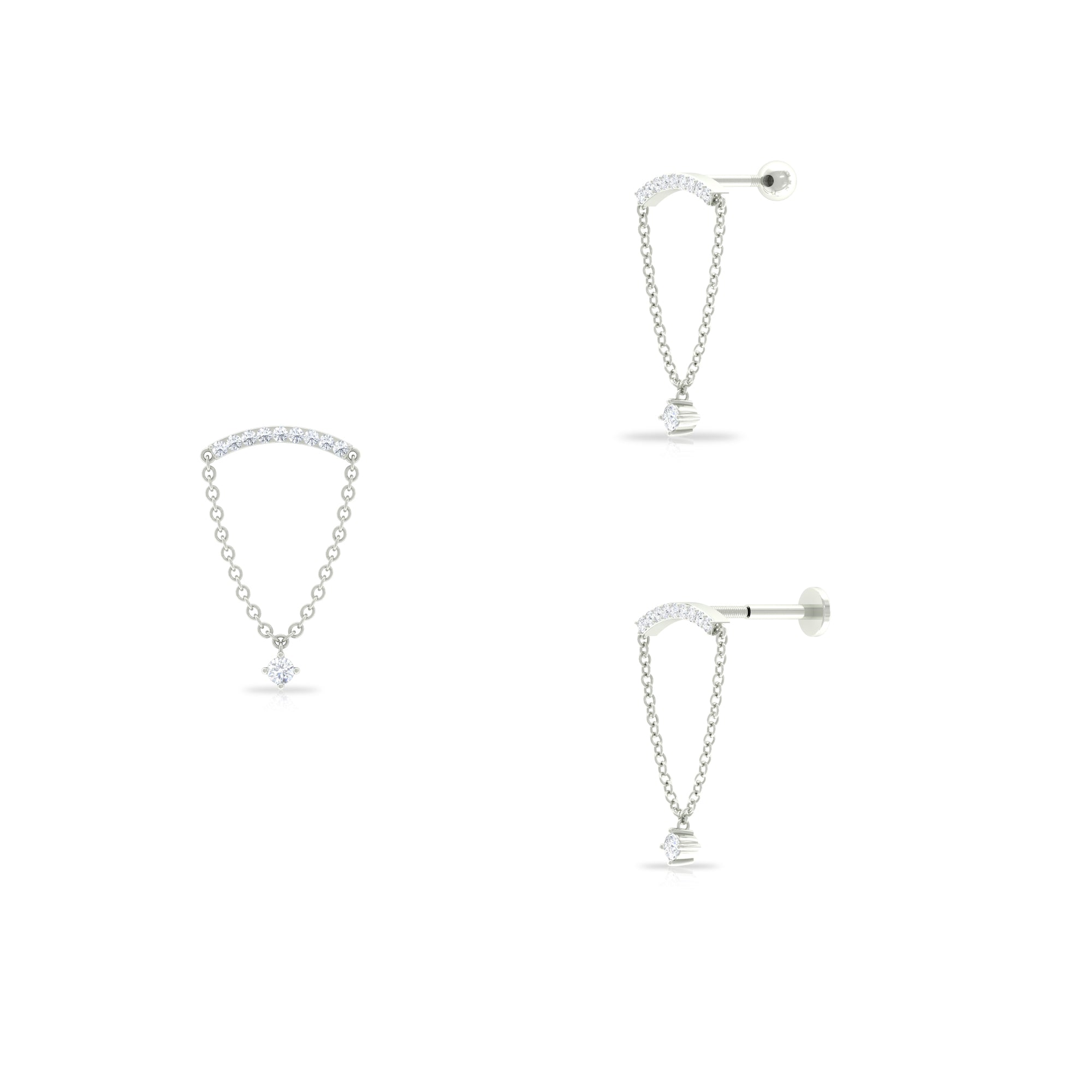 Rosec Jewels-Moissanite Curved Bar Chain Dangle Earring in Gold