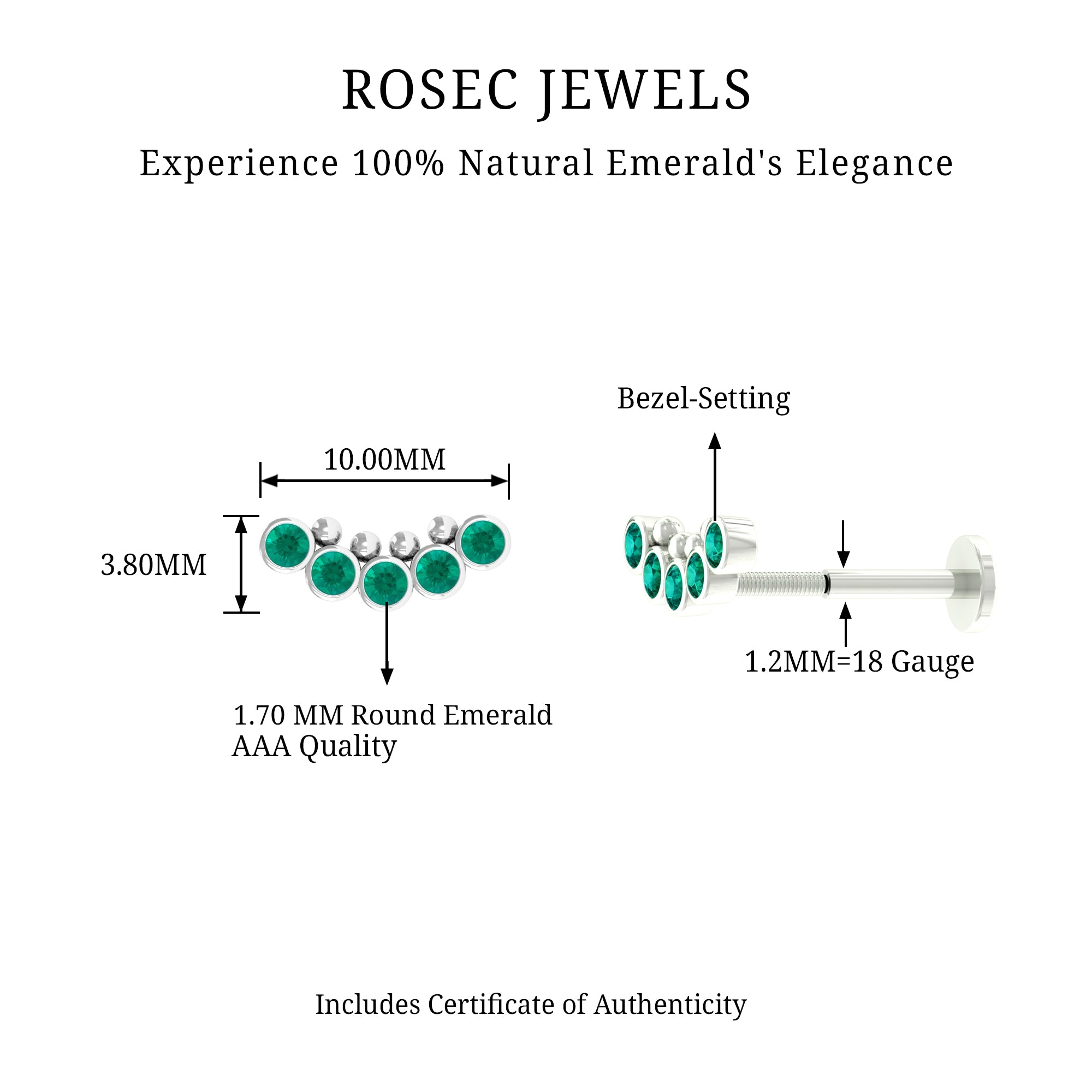 Rosec Jewels-Natural Emerald Curved Climber Earring for Helix Piercing in Gold