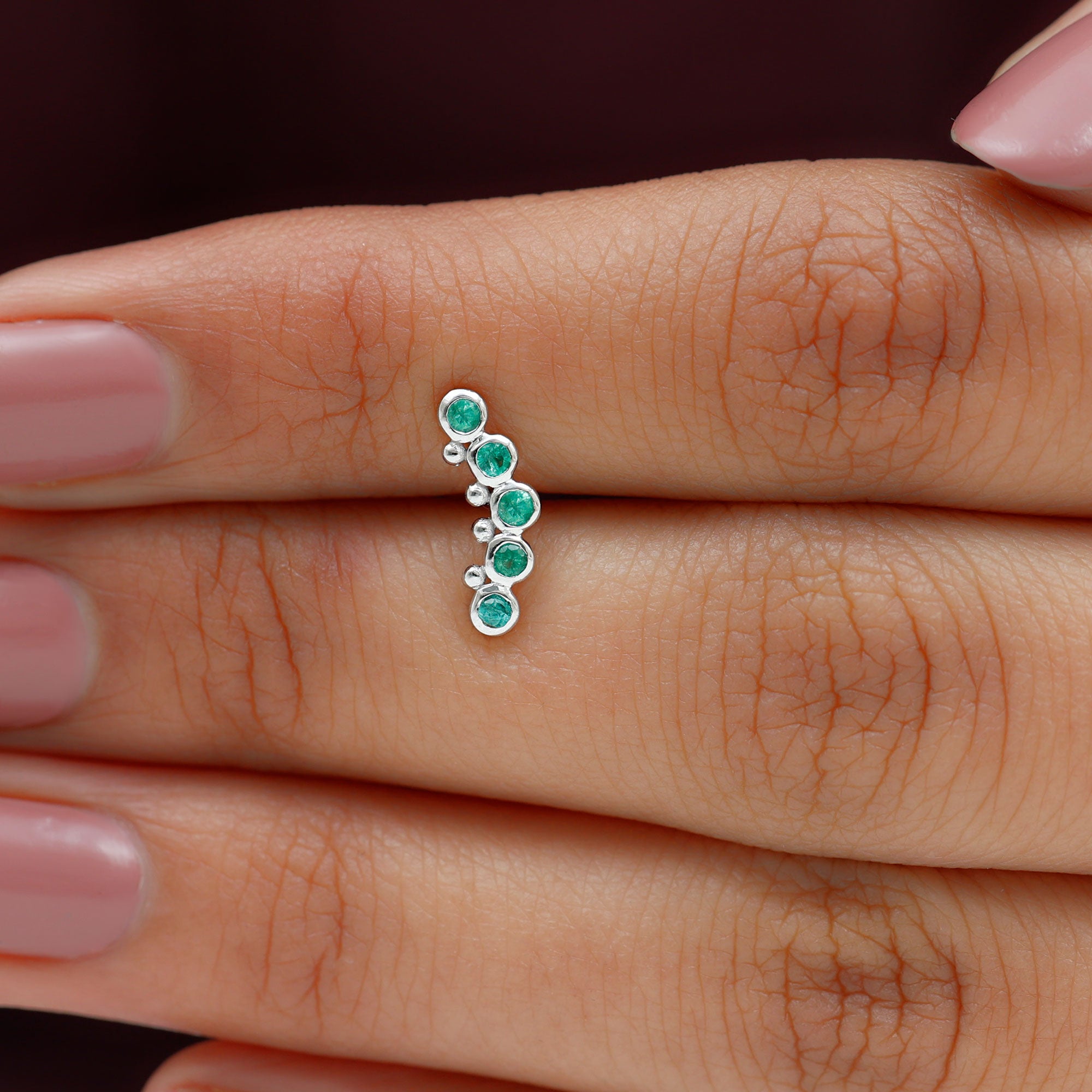 Rosec Jewels-Natural Emerald Curved Climber Earring for Helix Piercing in Gold