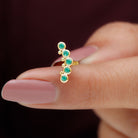 Rosec Jewels-Natural Emerald Curved Climber Earring for Helix Piercing in Gold