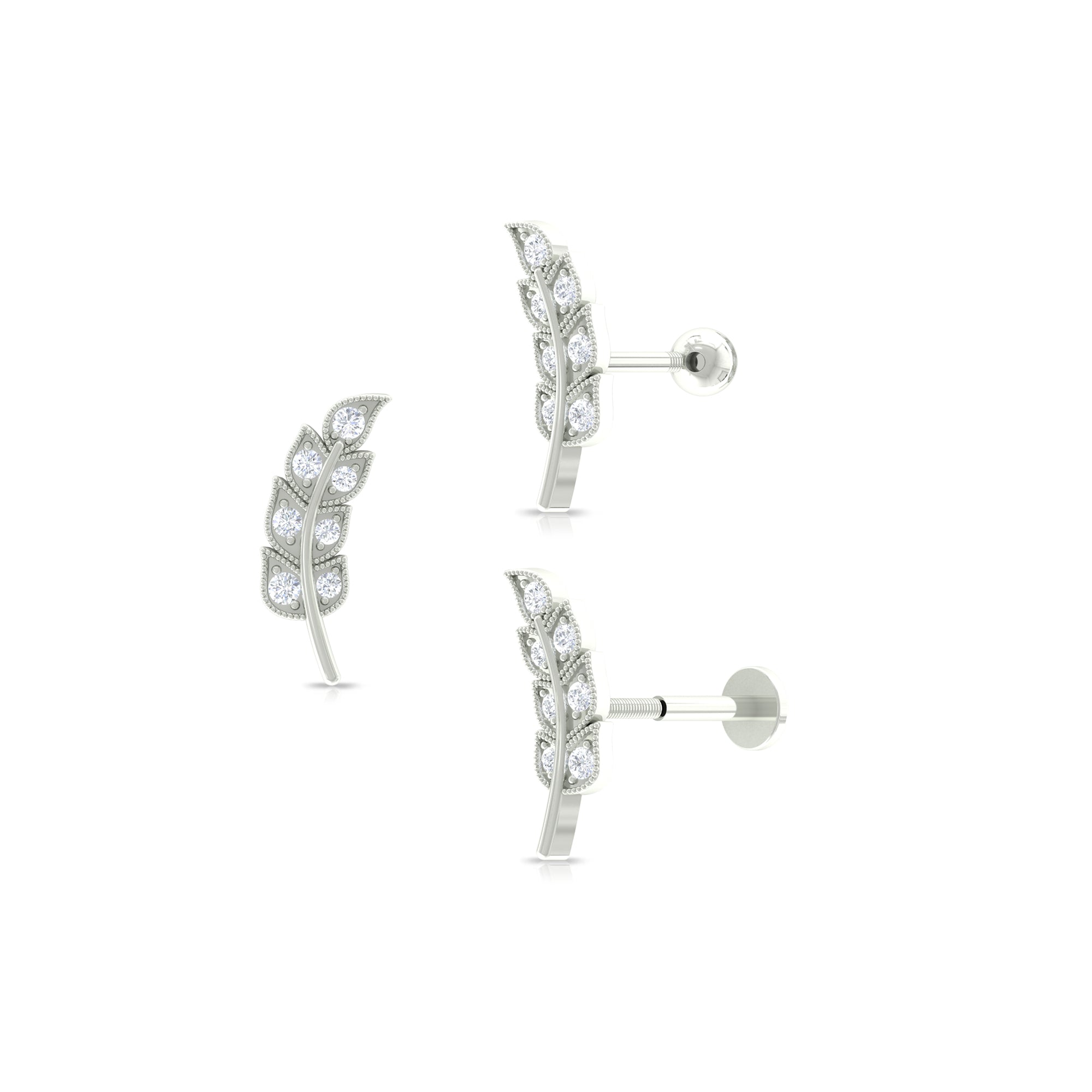 Rosec Jewels-Moissanite Leaf Helix Earring with Gold Beads