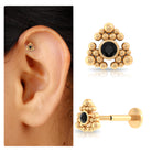 Rosec Jewels-Bezel Set Solitaire Black Diamond Rook Earring with Beaded Gold