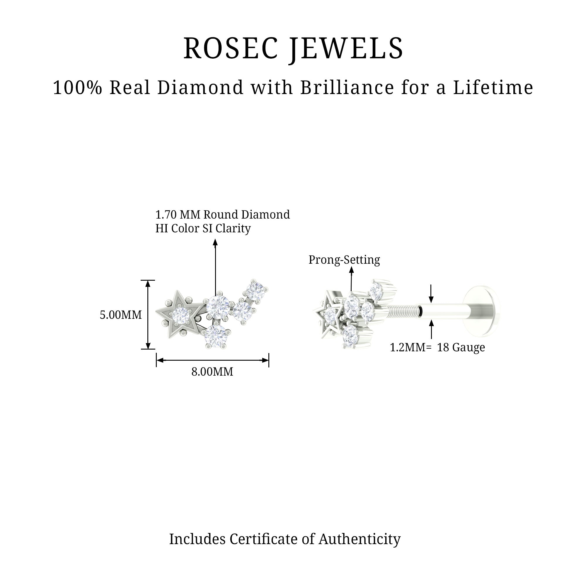 Rosec Jewels-Diamond Gold Celestial Crawler Earring for Cartilage Piercing