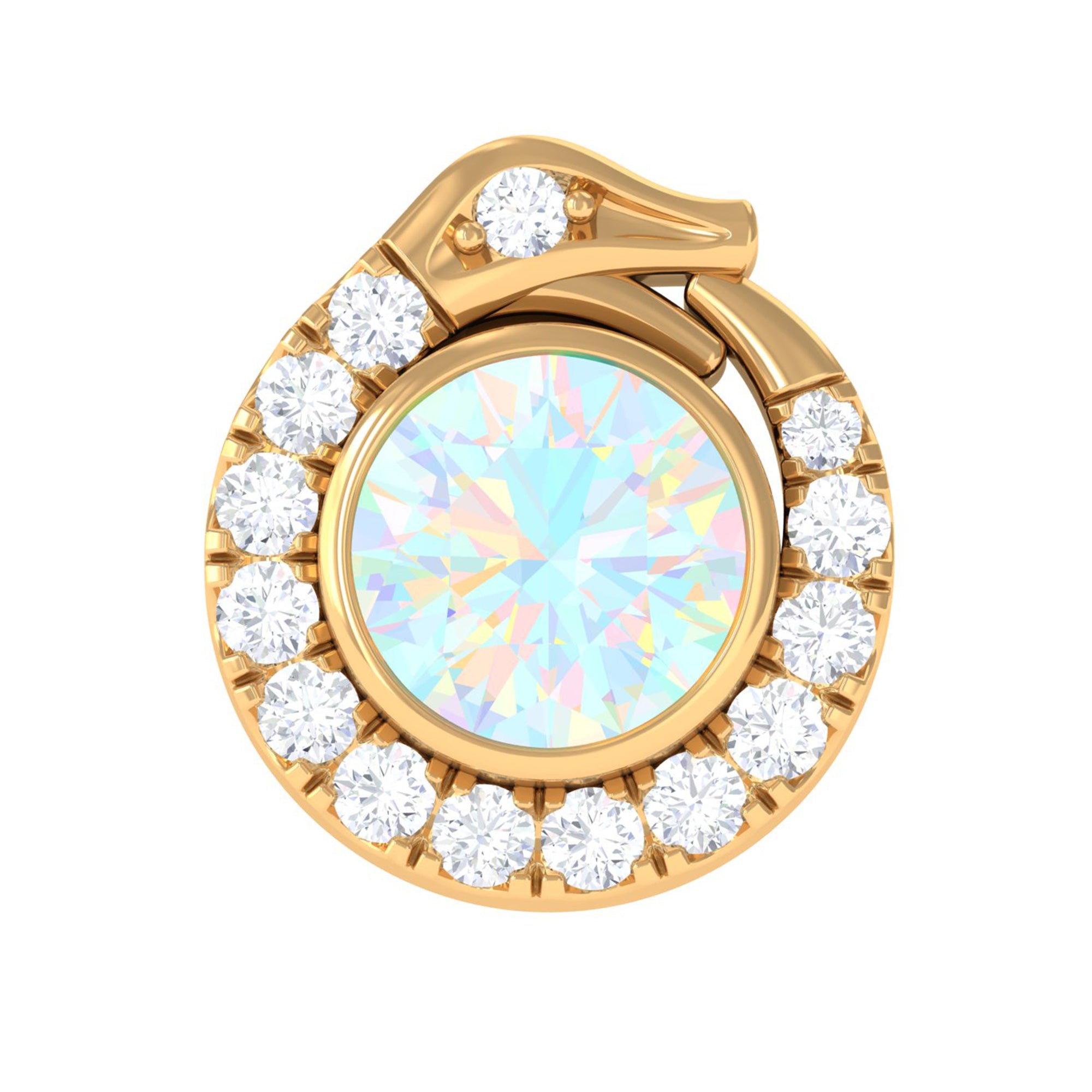 Rosec Jewels-0.25 CT Ethiopian Opal and Moissanite Snake Earring in Gold