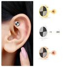 Rosec Jewels-Moissanite Gold Round Conch Earring with Black Enamel