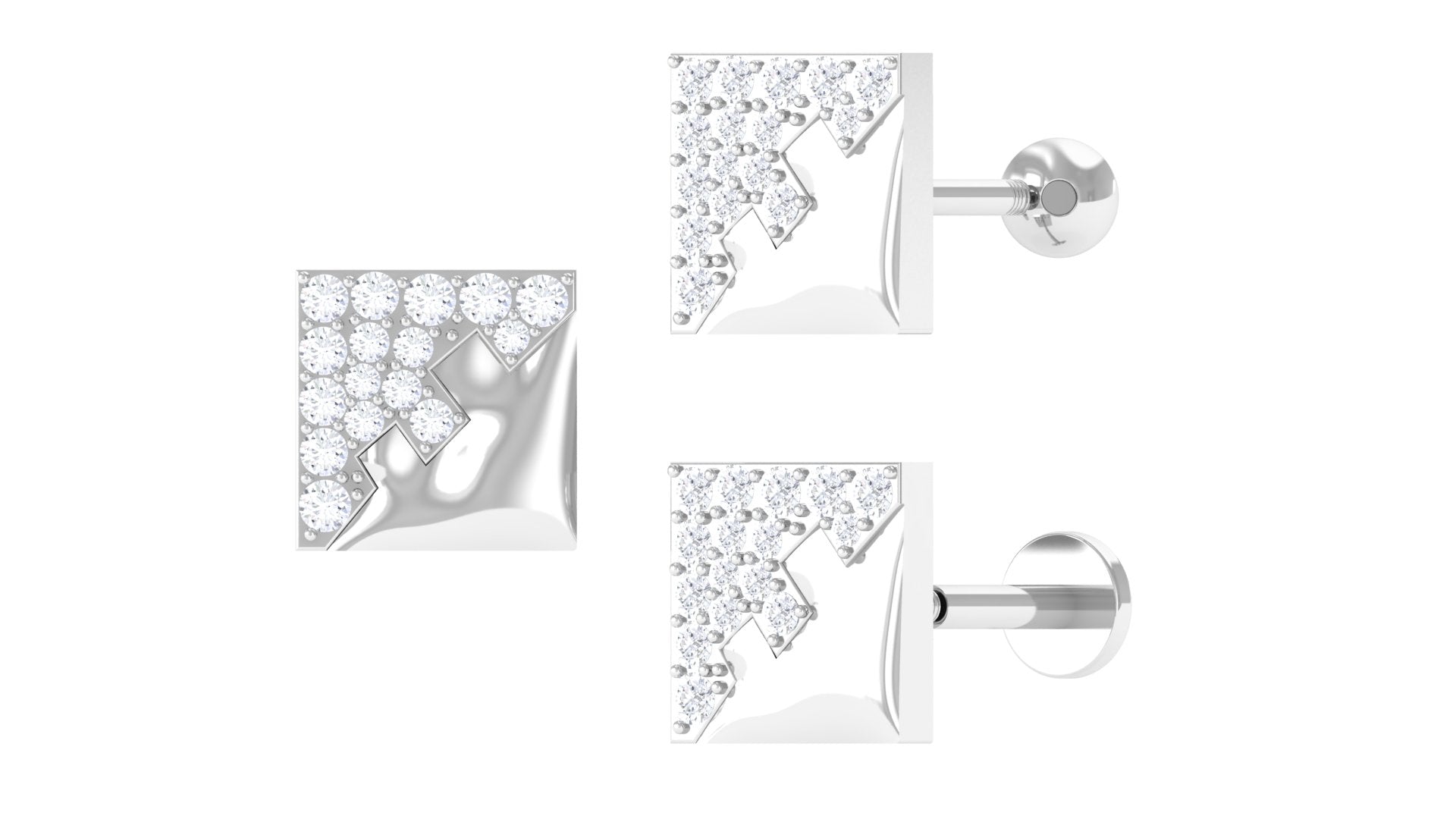 Rosec Jewels-Unique Moissanite and Gold Square Cartilage Stud Earring