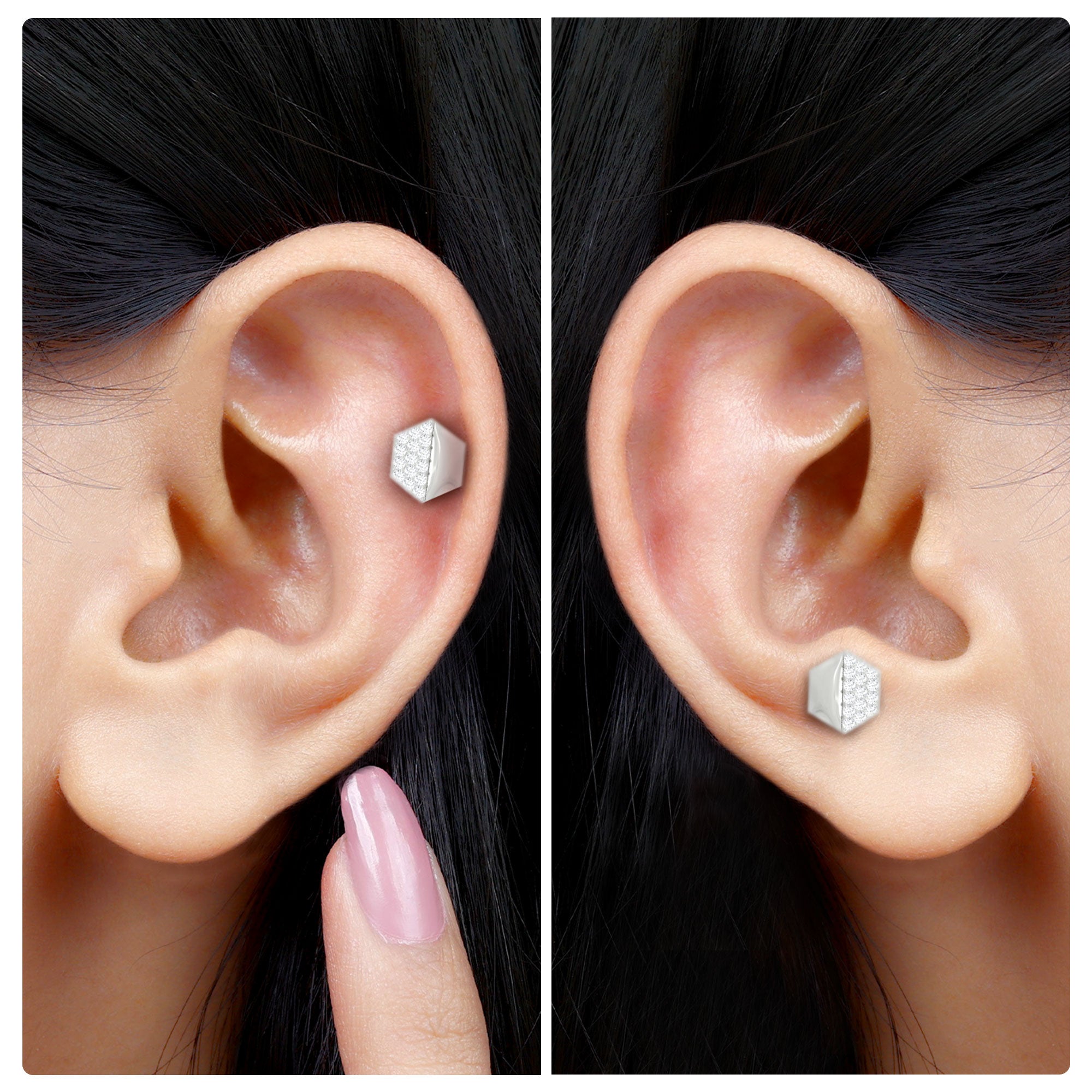 Rosec Jewels-Unique Moissanite Geometric Earring for Upper Lobe Piercing