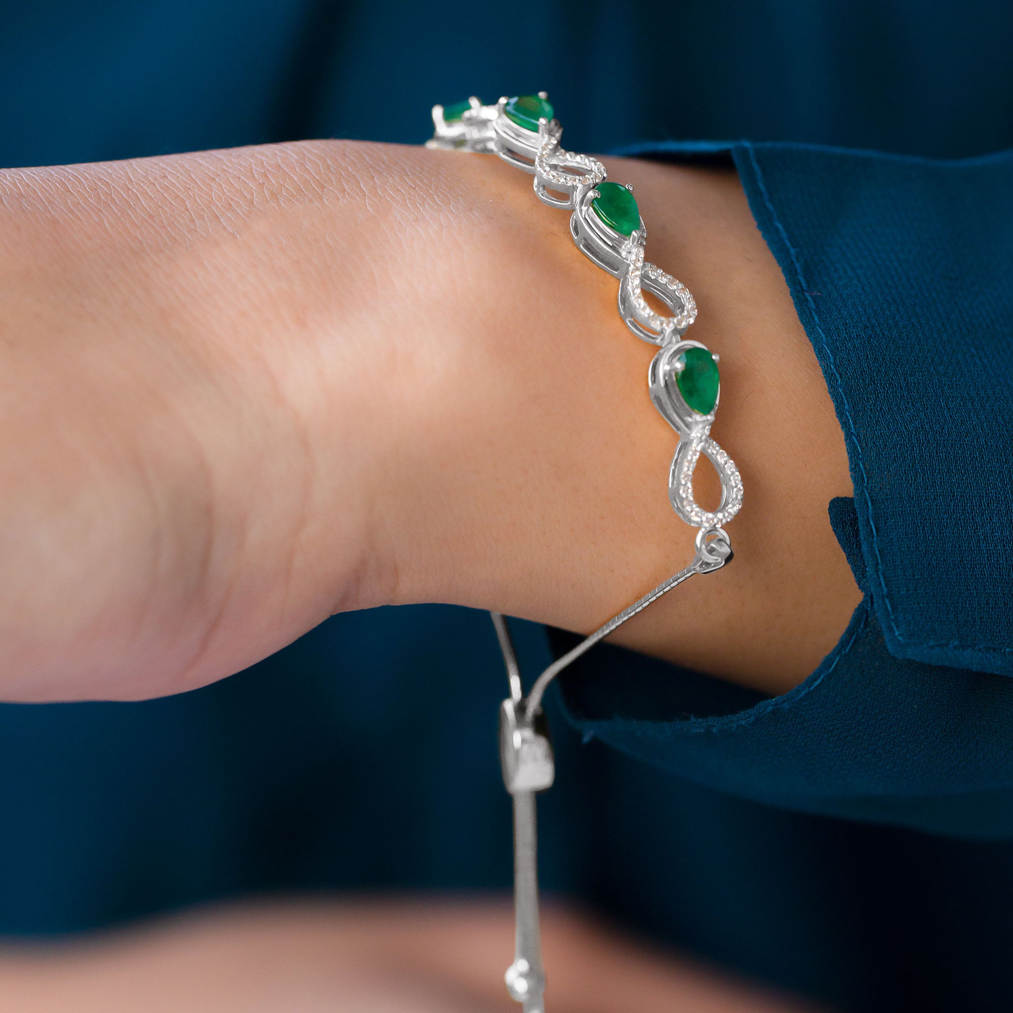 Real Emerald Infinity Bracelet With Moissanite Emerald - ( AAA ) - Quality - Rosec Jewels