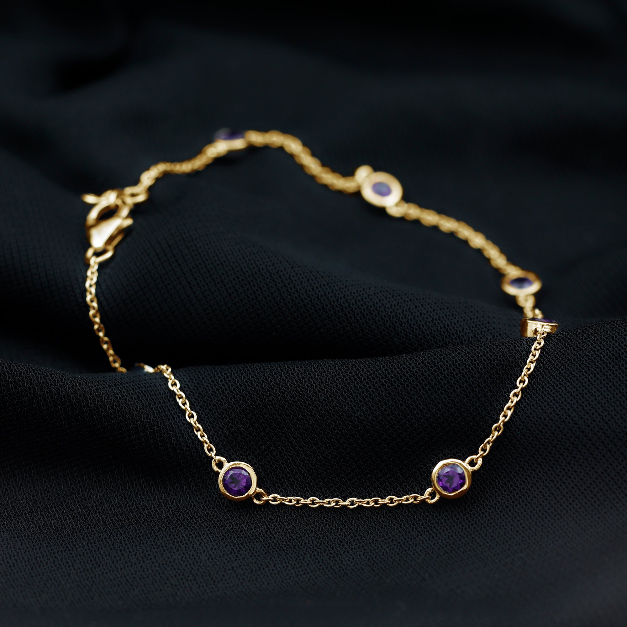 3/4 CT Bezel Set Amethyst Station Chain Bracelet Amethyst - ( AAA ) - Quality - Rosec Jewels