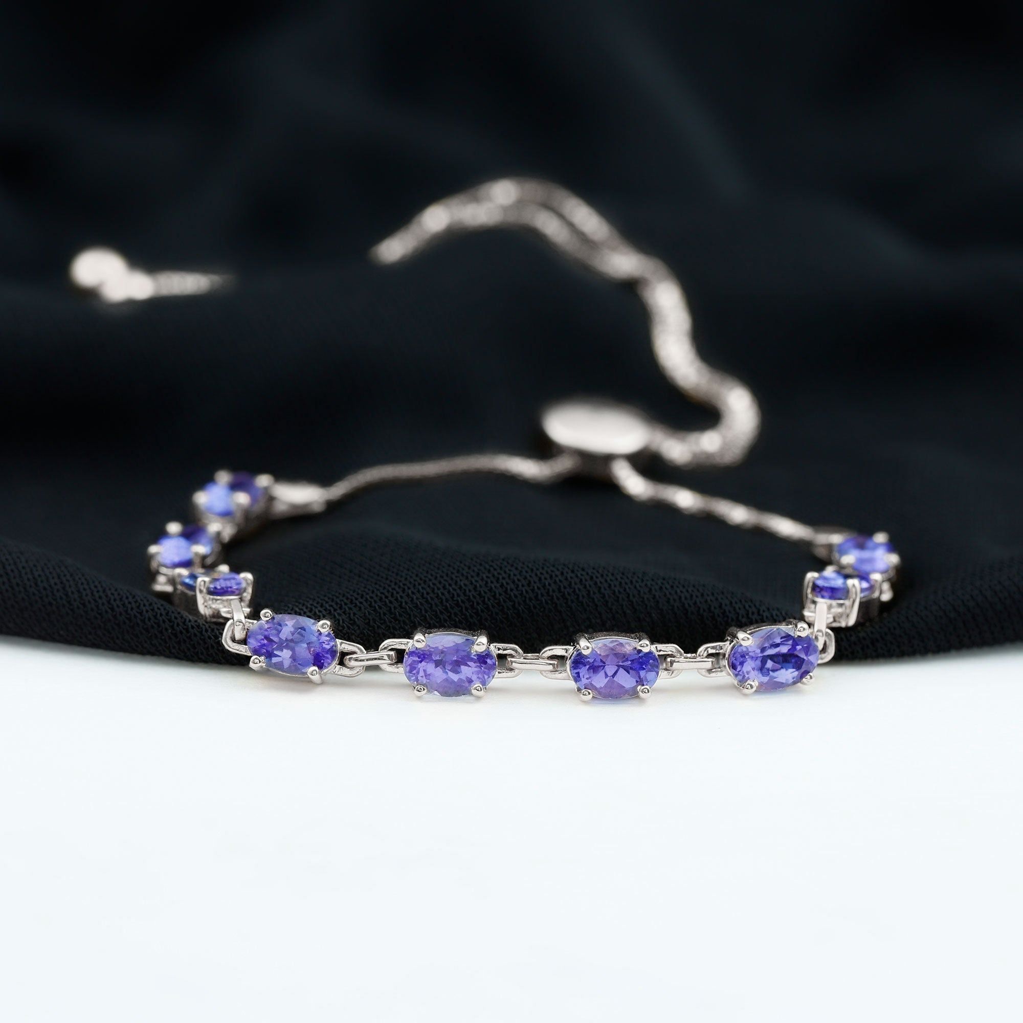 Oval Shape Tanzanite East West Link Bolo Bracelet Tanzanite - ( AAA ) - Quality - Rosec Jewels