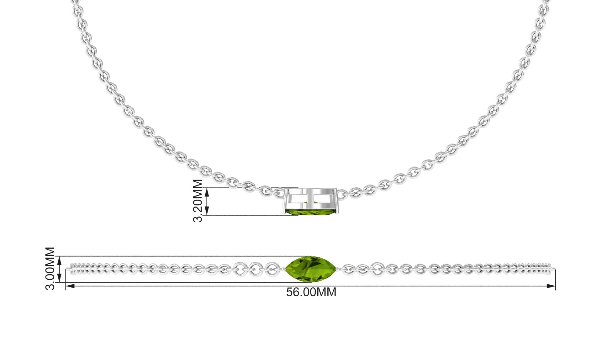 3X6 MM Marquise Cut Solitaire Peridot East West Chain Bracelet Peridot - ( AAA ) - Quality - Rosec Jewels