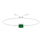 Emerald Cut Created Emerald Bolo Chain Bracelet With Diamond Halo Lab Created Emerald - ( AAAA ) - Quality - Rosec Jewels