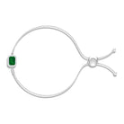 Emerald Cut Created Emerald Bolo Chain Bracelet With Diamond Halo Lab Created Emerald - ( AAAA ) - Quality - Rosec Jewels