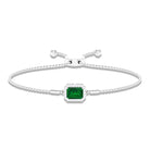 Emerald Cut Created Emerald Bolo Chain Bracelet With Diamond Halo Lab Created Emerald - ( AAAA ) - Quality - Rosec Jewels