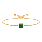 Emerald Cut Created Emerald Bolo Chain Bracelet With Diamond Halo Lab Created Emerald - ( AAAA ) - Quality - Rosec Jewels