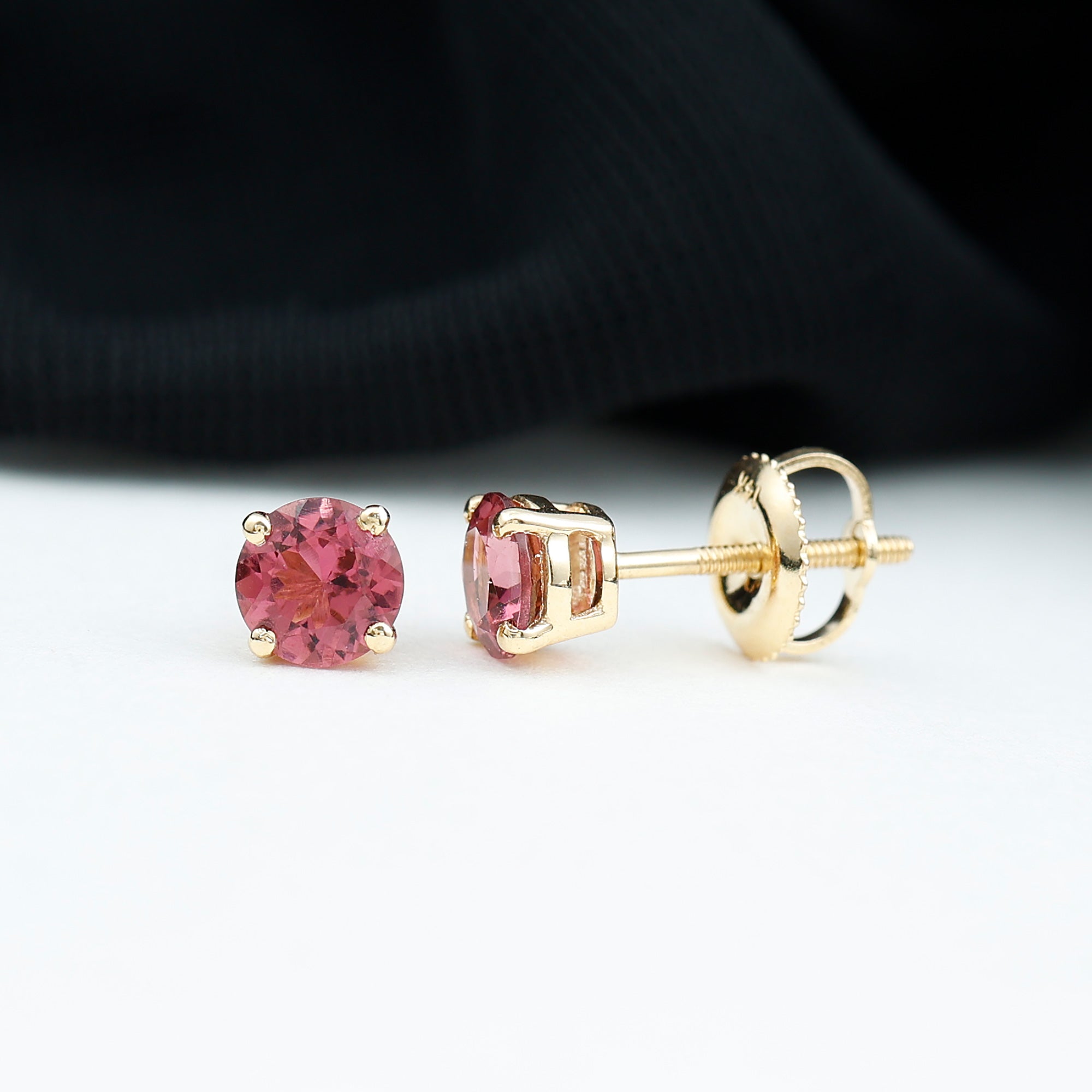 October Birthstone 1/2 CT Round Shape Pink Tourmaline Stud Earrings Pink Tourmaline - ( AAA ) - Quality - Rosec Jewels