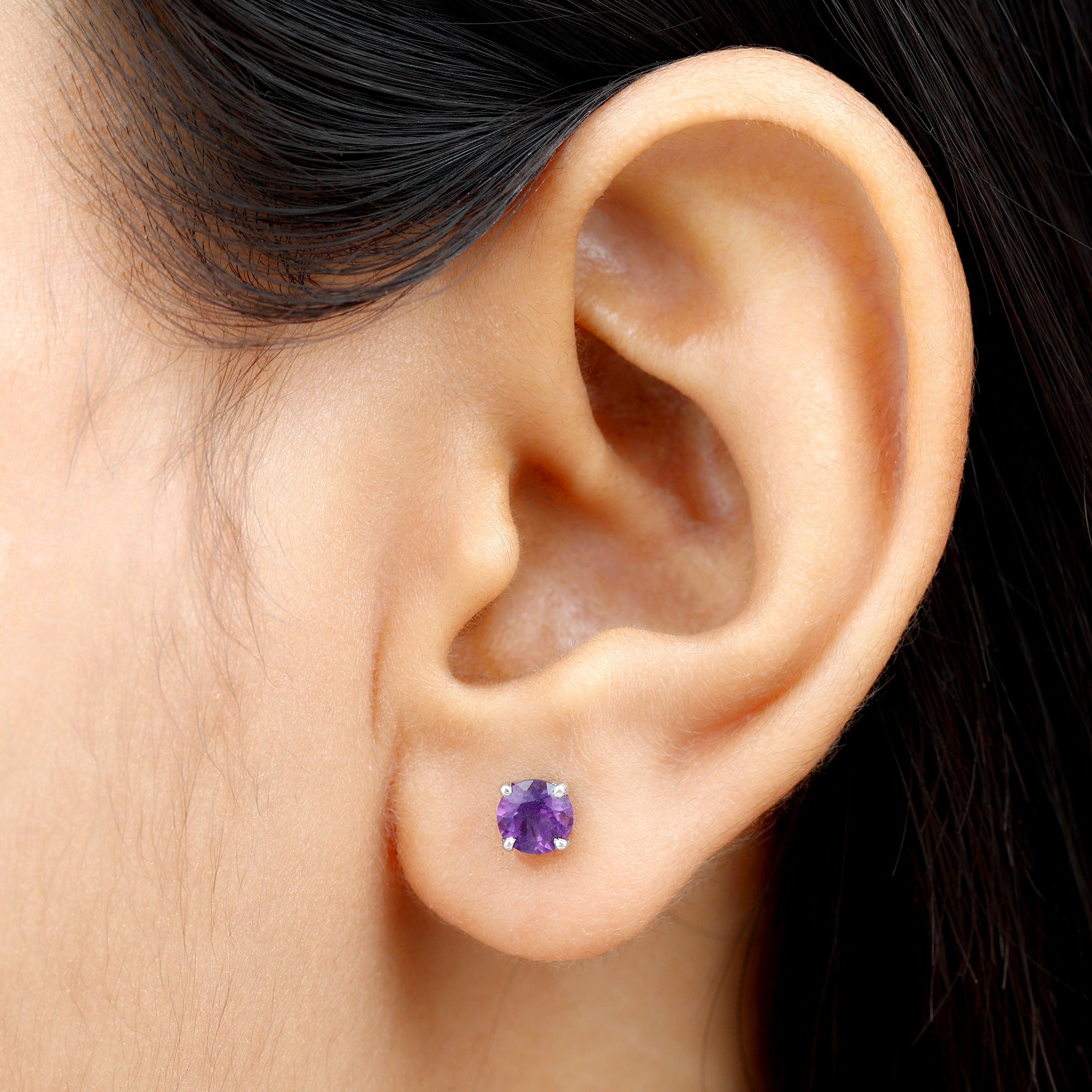 Amethyst Classic Solitaire Stud Earrings Amethyst - ( AAA ) - Quality - Rosec Jewels