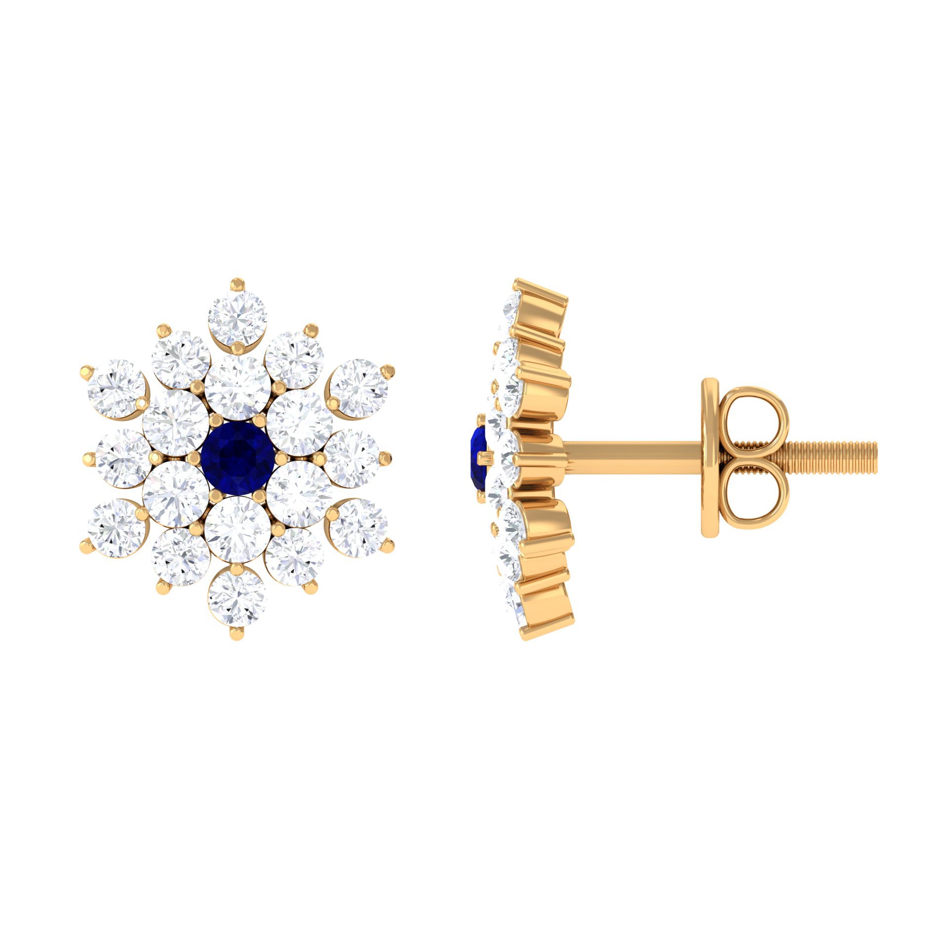 1.25 CT Blue Sapphire and Diamond Floral Cluster Stud Earrings Blue Sapphire - ( AAA ) - Quality - Rosec Jewels