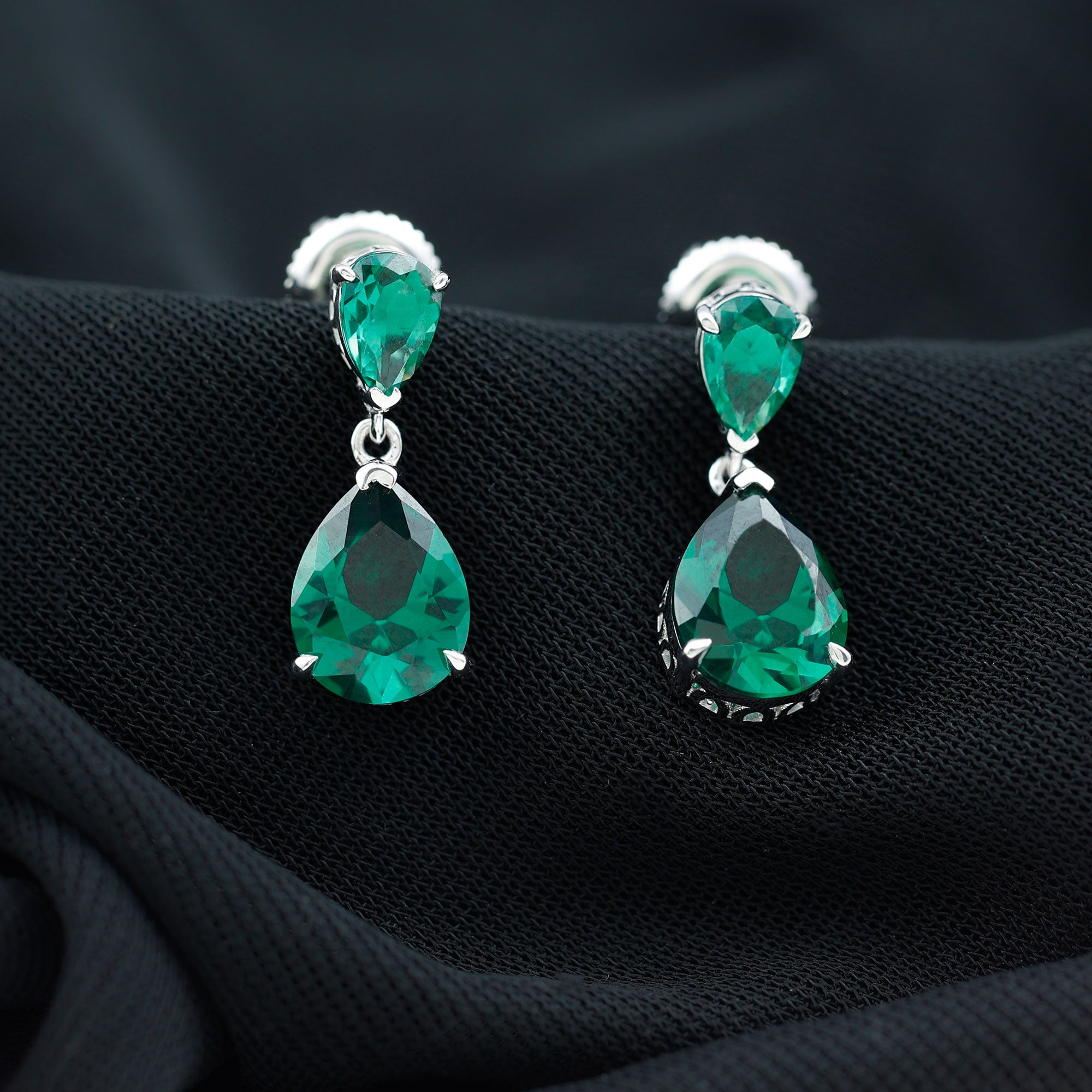 4.25 CT Created Emerald Teardrop Statement Earrings Lab Created Emerald - ( AAAA ) - Quality - Rosec Jewels