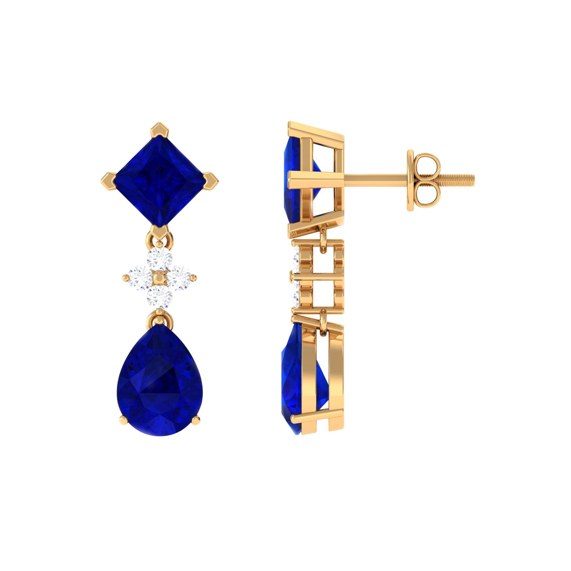 4.75 CT Created Blue Sapphire Stud Drop Earrings with Moissanite Lab Created Blue Sapphire - ( AAAA ) - Quality - Rosec Jewels