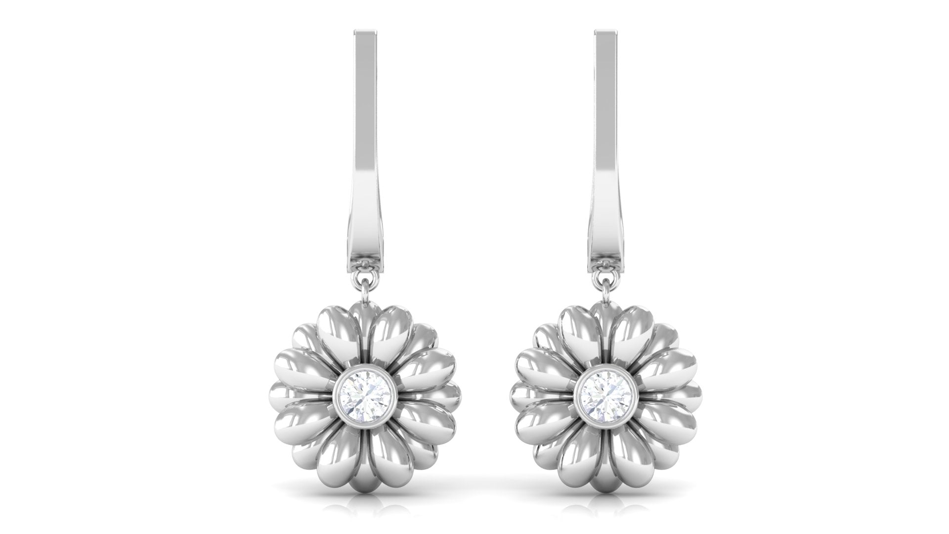 Rosec Jewels-1/4 CT Bezel Set Diamond Sunflower Hoop Earrings for Women