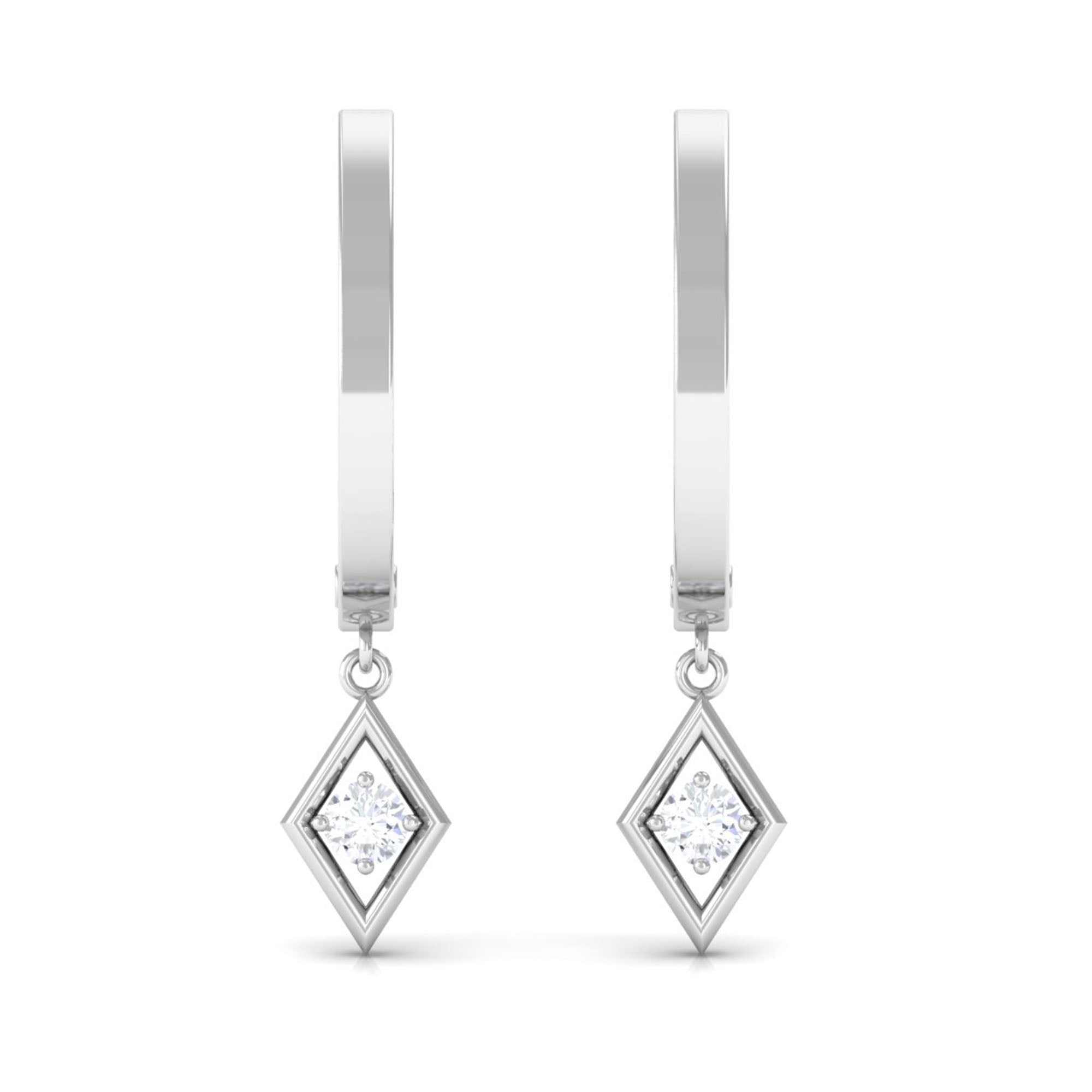 Diamond Drop Hoop Earrings in Geometric Design Diamond - ( HI-SI ) - Color and Clarity - Rosec Jewels