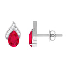 1 CT Teardrop Stud Earrings with Lab Grown Ruby and Diamond Lab Created Ruby - ( AAAA ) - Quality - Rosec Jewels