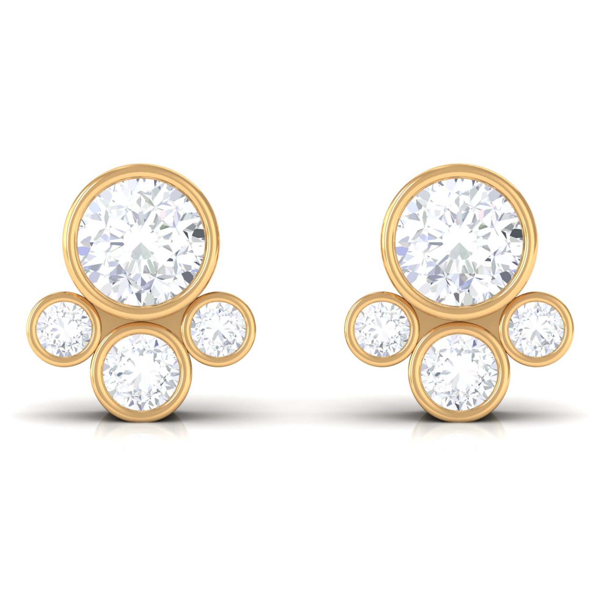 1/2 CT Contemporary Diamond Bezel Cluster Stud Earrings Diamond - ( HI-SI ) - Color and Clarity - Rosec Jewels