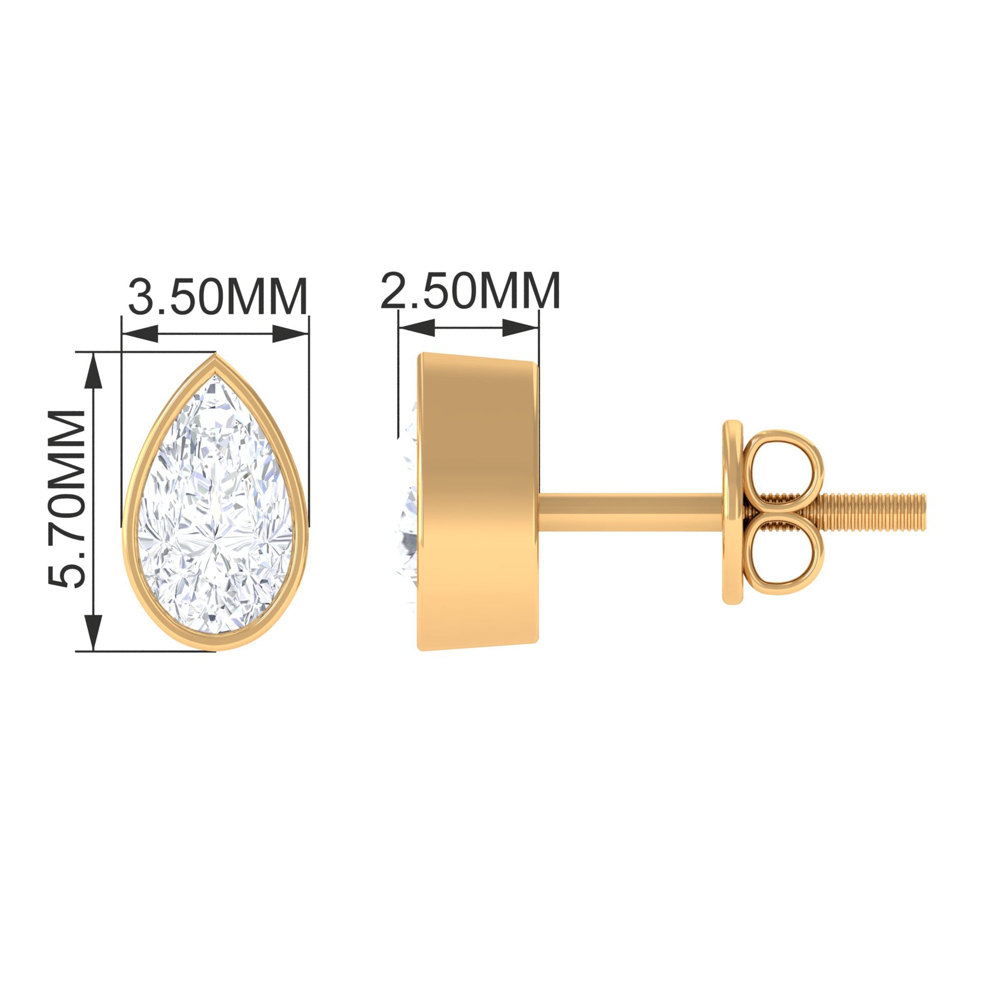 Pear Cut Natural Diamond Solitaire Stud Earrings Diamond - ( HI-SI ) - Color and Clarity - Rosec Jewels