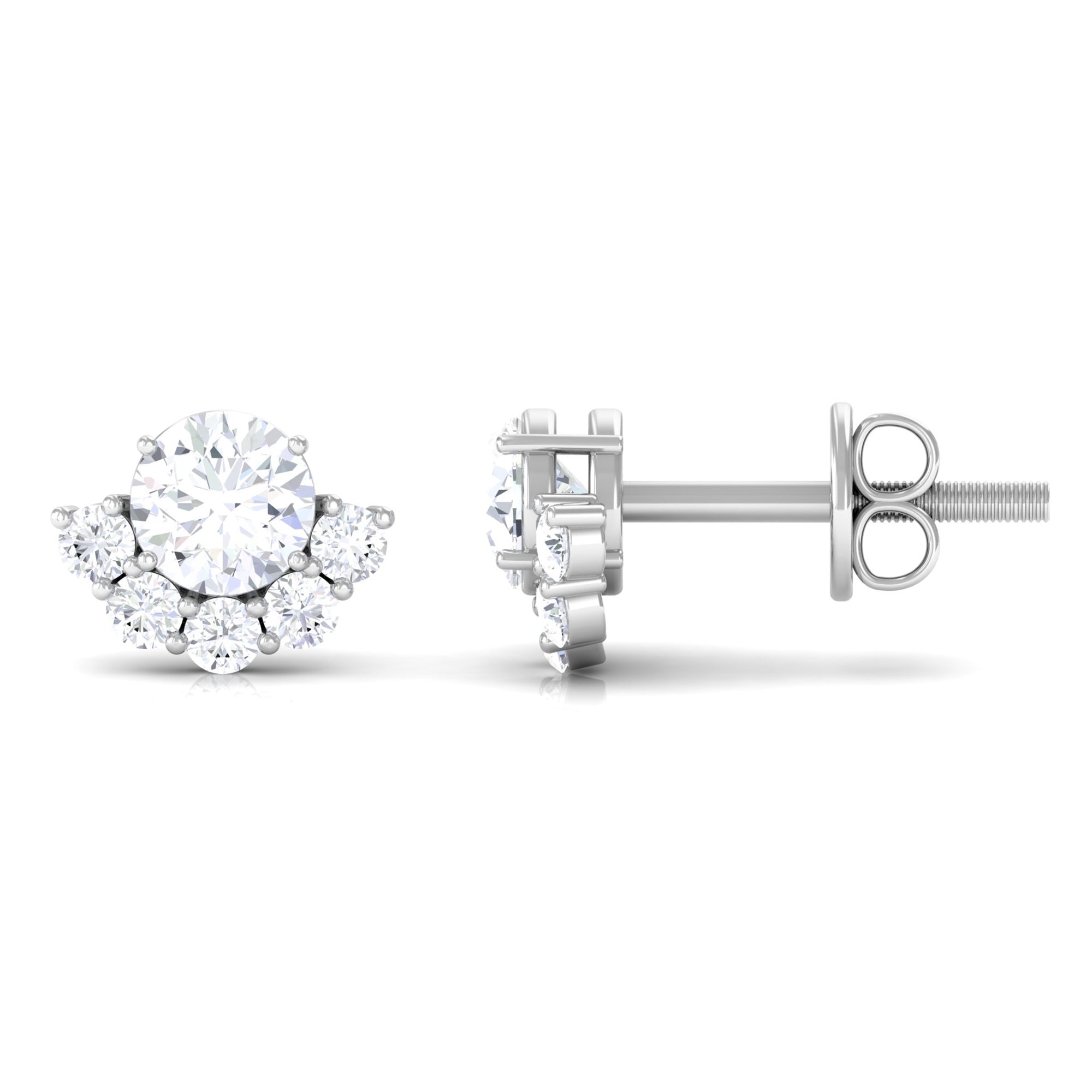 3/4 CT Round Zircon Halo Stud Earrings in Prong Setting Zircon - ( AAAA ) - Quality - Rosec Jewels