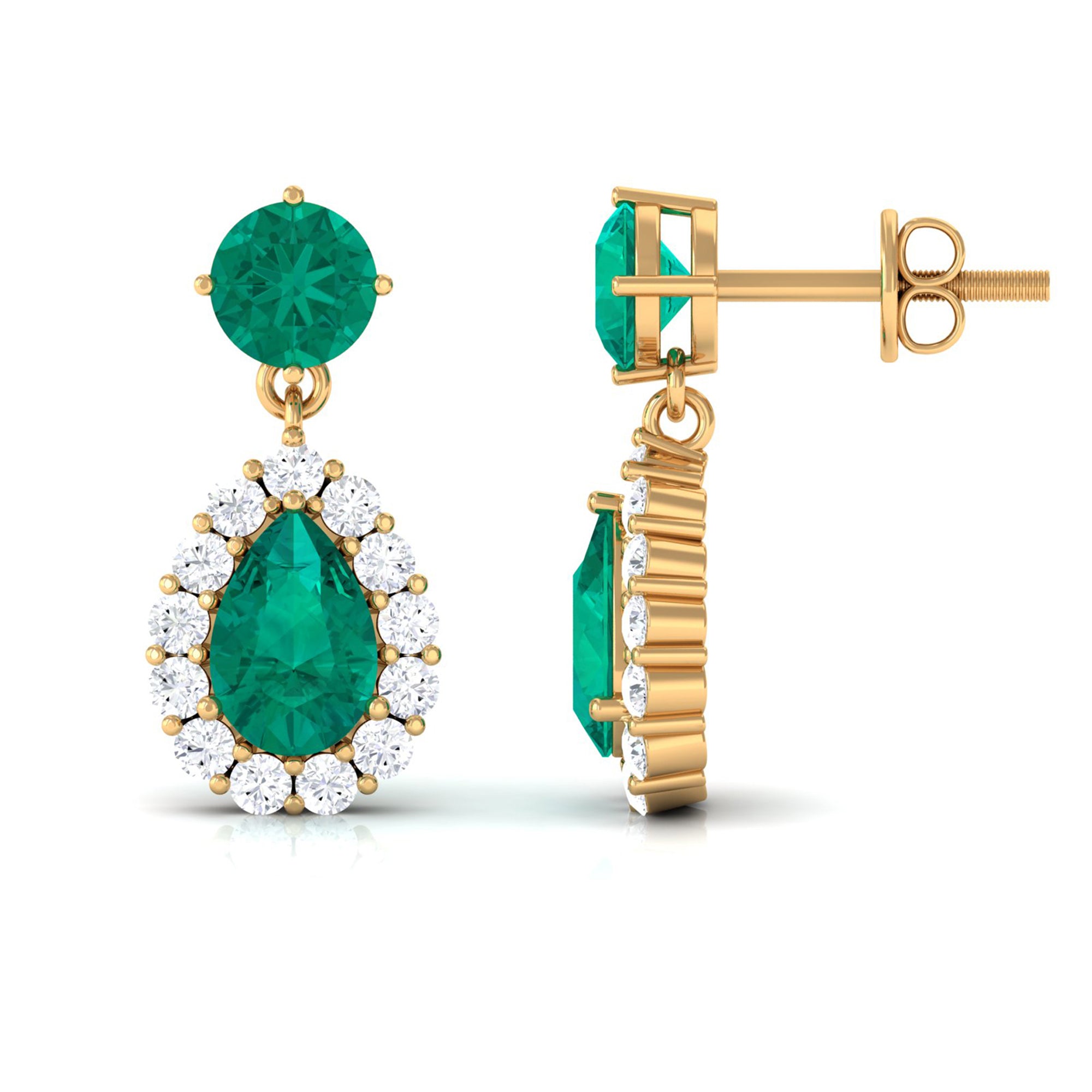 Emerald and Diamond Bridal Teardrop Dangle Earrings Emerald - ( AAA ) - Quality - Rosec Jewels