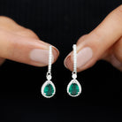 2.75 CT Dangle Hoop Earrings with Created Emerald and Moissanite Halo Lab Created Emerald - ( AAAA ) - Quality - Rosec Jewels