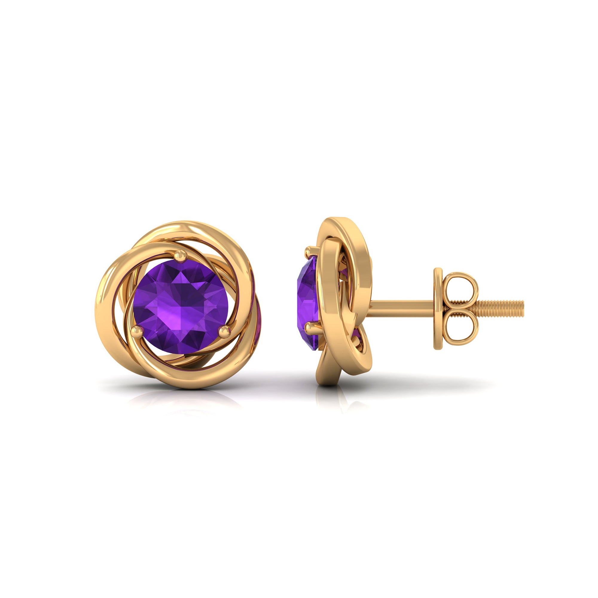 Natural Amethyst Solitaire Swirl Stud Earrings Amethyst - ( AAA ) - Quality - Rosec Jewels