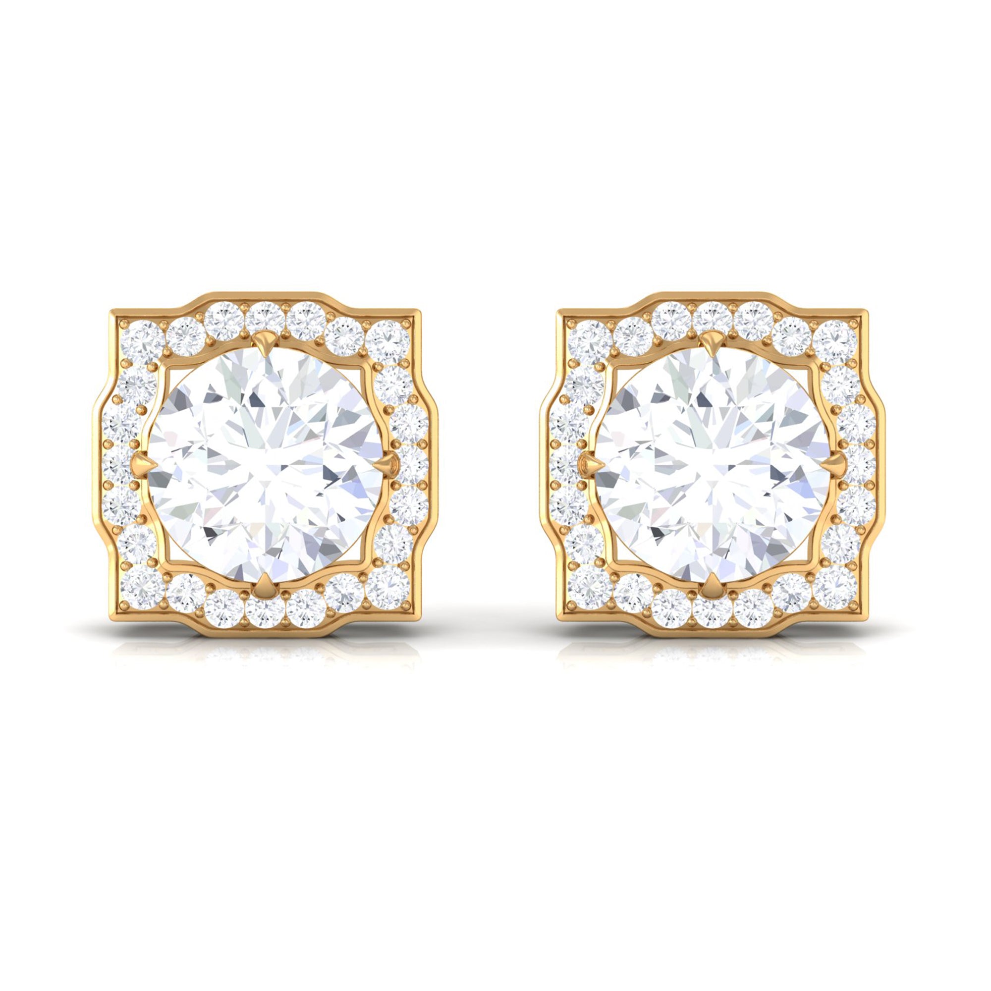 3.75 CT Moissanite Vintage Inspired Halo Stud Earrings Moissanite - ( D-VS1 ) - Color and Clarity - Rosec Jewels