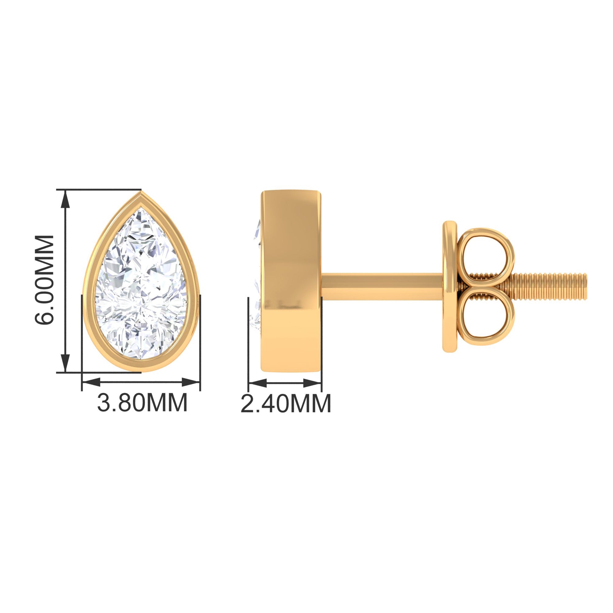 Zircon Teardrop Solitaire Stud Earrings in Bezel Setting Zircon - ( AAAA ) - Quality - Rosec Jewels