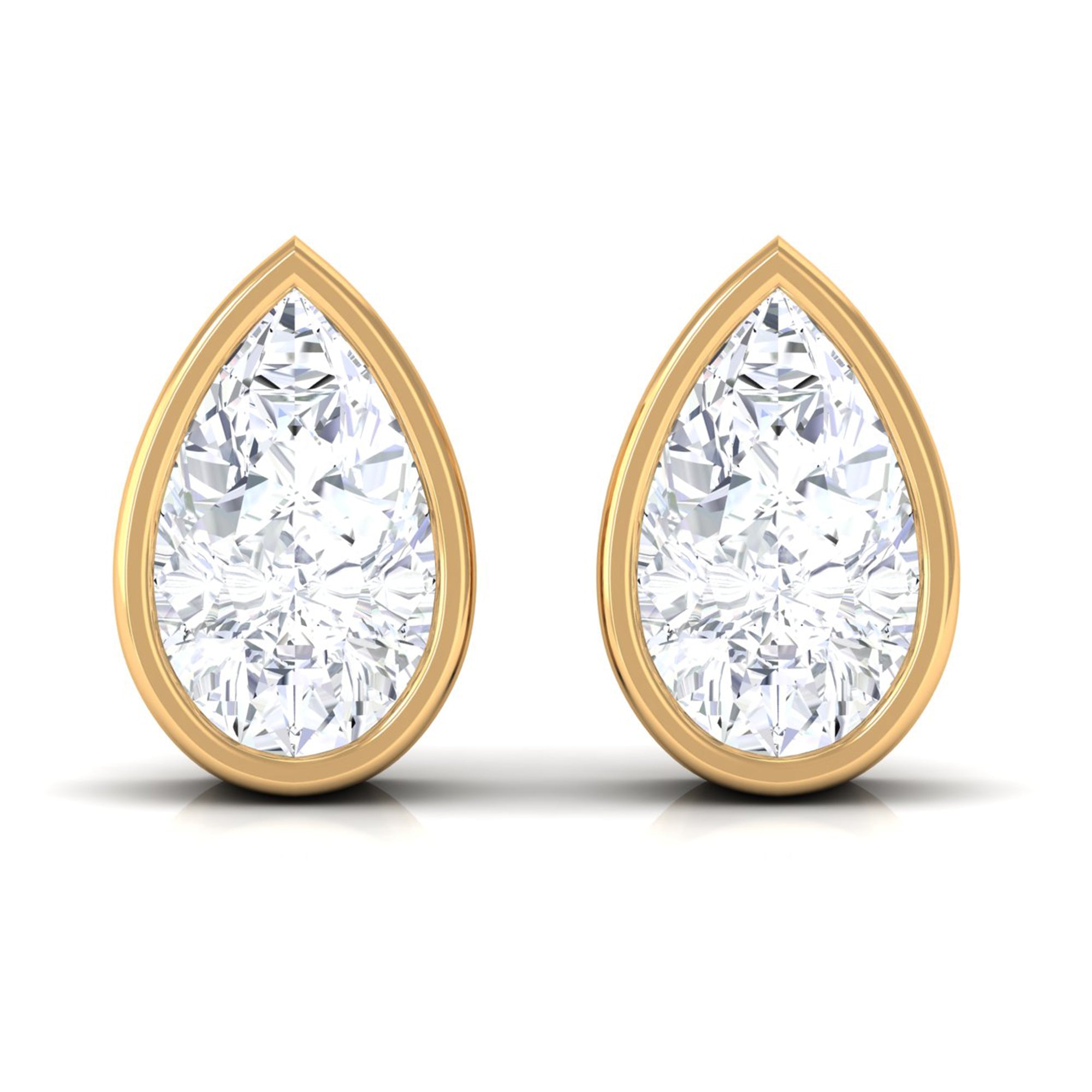 Zircon Teardrop Solitaire Stud Earrings in Bezel Setting Zircon - ( AAAA ) - Quality - Rosec Jewels