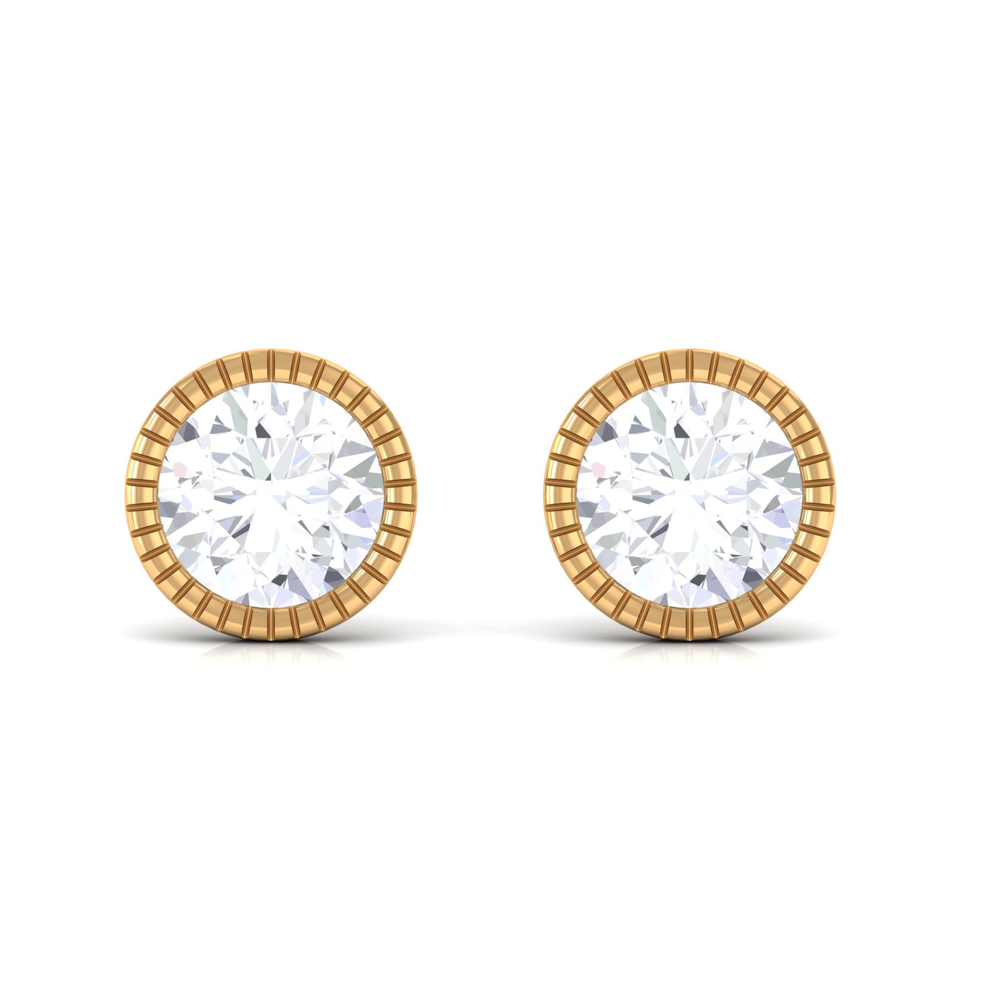 Zircon Solitaire Stud Earring in Bezel Setting Zircon - ( AAAA ) - Quality - Rosec Jewels