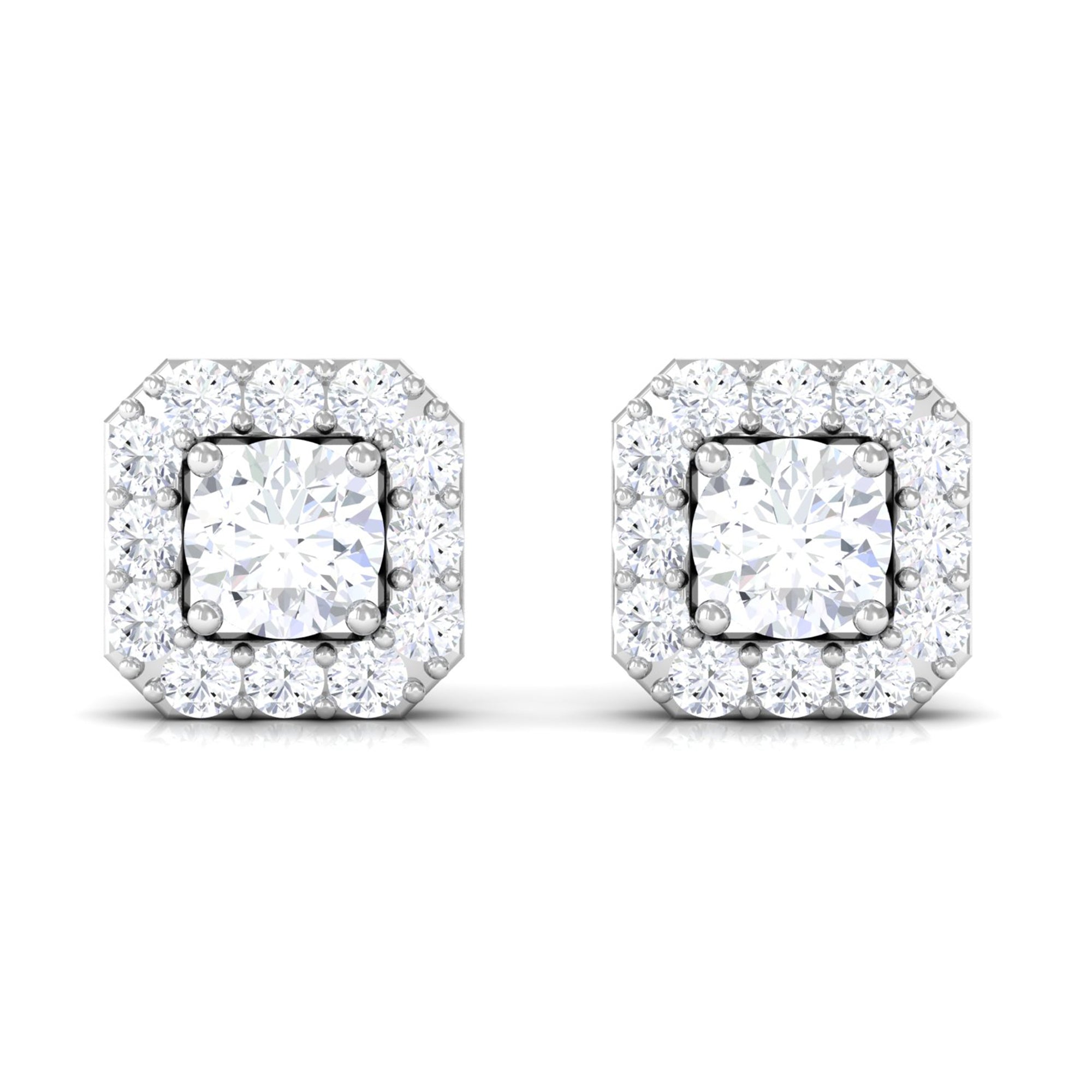 Cubic Zirconia Halo Stud Earrings Zircon - ( AAAA ) - Quality - Rosec Jewels