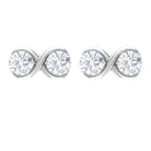 Simple Infinity Stud Earrings with Round Shape Zircon in Gold Zircon - ( AAAA ) - Quality - Rosec Jewels