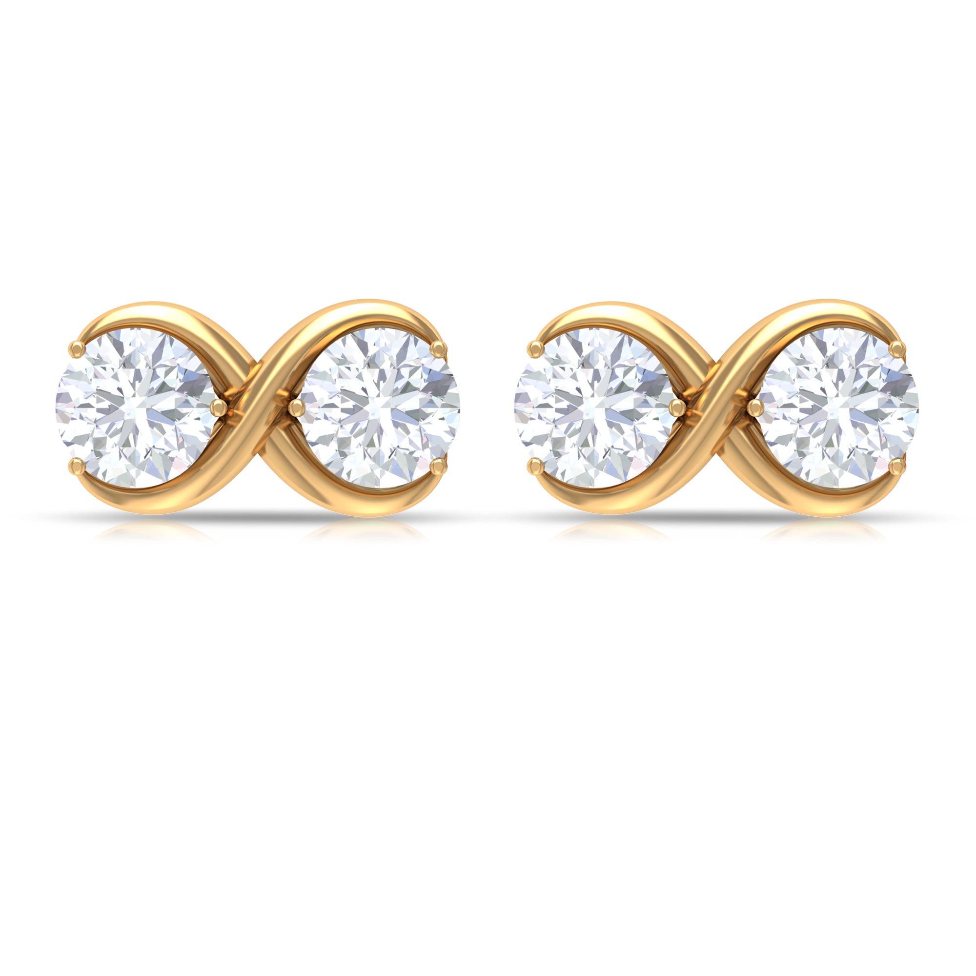 Simple Infinity Stud Earrings with Round Shape Zircon in Gold Zircon - ( AAAA ) - Quality - Rosec Jewels