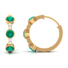 Bezel Set Emerald 3 Stone Hinged Hoop Earrings with Diamond Emerald - ( AAA ) - Quality - Rosec Jewels