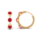 Bezel Set Created Ruby 3 Stone Hinged Hoop Earrings with Diamond Lab Created Ruby - ( AAAA ) - Quality - Rosec Jewels