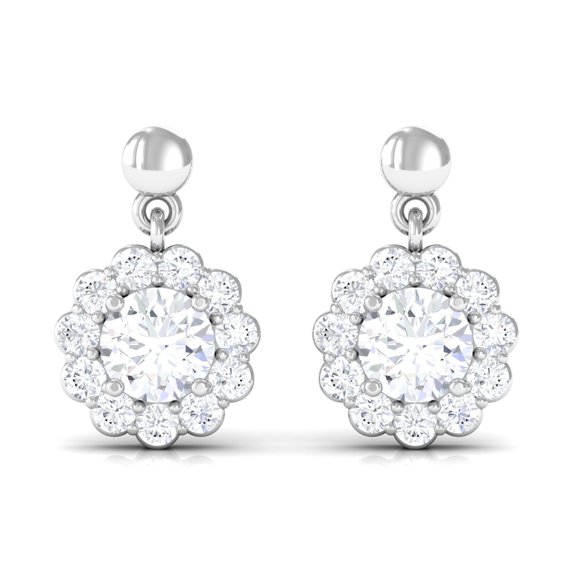 Certified Moissanite Flower Halo Drop Earrings Moissanite - ( D-VS1 ) - Color and Clarity - Rosec Jewels