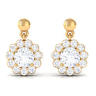 Certified Moissanite Flower Halo Drop Earrings Moissanite - ( D-VS1 ) - Color and Clarity - Rosec Jewels