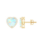 Heart Shaped Ethiopian Opal Stud Earrings with Moissanite Halo Ethiopian Opal - ( AAA ) - Quality - Rosec Jewels