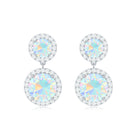 Round Ethiopian Opal and Diamond Halo Dangle Earrings Ethiopian Opal - ( AAA ) - Quality - Rosec Jewels