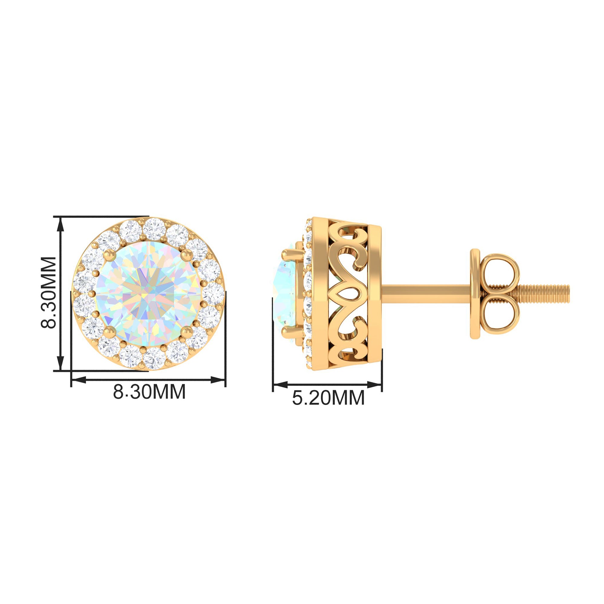 2 CT Round Ethiopian Opal Minimal Stud Earrings with Diamond Halo in Prong Setting Ethiopian Opal - ( AAA ) - Quality - Rosec Jewels